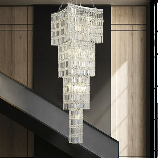 Extra Large Foyer Vertical Layers Crystal Chandelier Chrome Ceiling Lighting Fixture For Staircase Entryway Decor