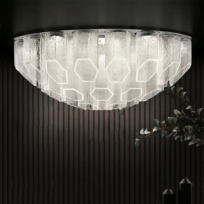 Modern Living Room Round Flush Mounted Chandelier Crystal Glass Ceiling Light Fixture For Bedroom