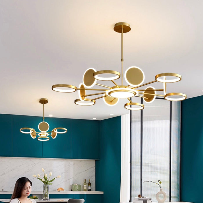 Lámpara molecular moderna para sala de estar, lámpara de techo de cobre creativa para comedor