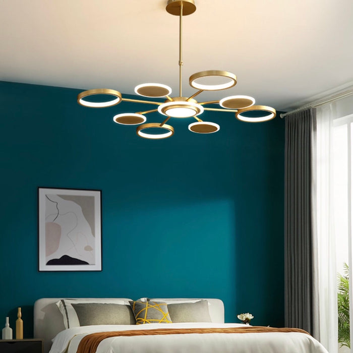 Lámpara molecular moderna para sala de estar, lámpara de techo de cobre creativa para comedor