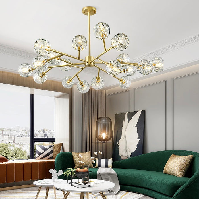 Lampadario Sputnik in ottone con lampada da soffitto moderna in cristalli K9