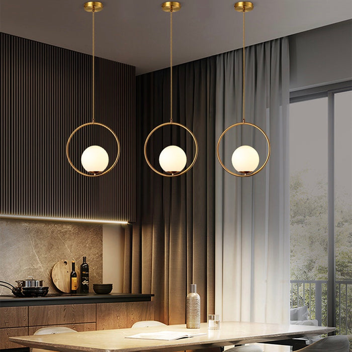 Lámpara colgante moderna de cobre puro para comedor, lámpara colgante de bola Simple y elegante para techo de comedor