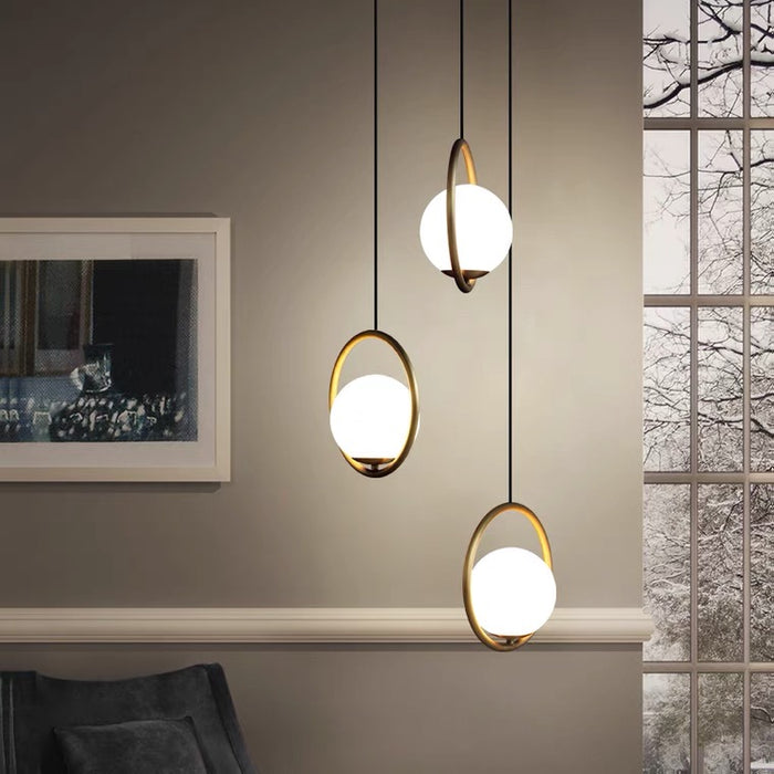 Lámpara colgante moderna de cobre puro para comedor, lámpara colgante de bola Simple y elegante para techo de comedor