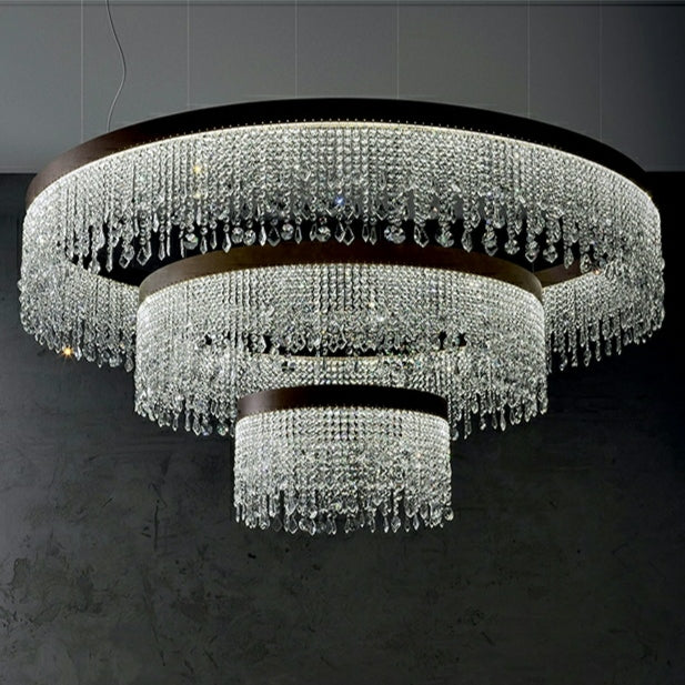 Oversized Customization 3 Layers D39.8"+D31.9"+D24" Multi-piece Tiered Crystal Living Room Hot Sale Trendy Chandelier Three Layers Round Ceiling Pendant Light Fixture For Foyer Living room