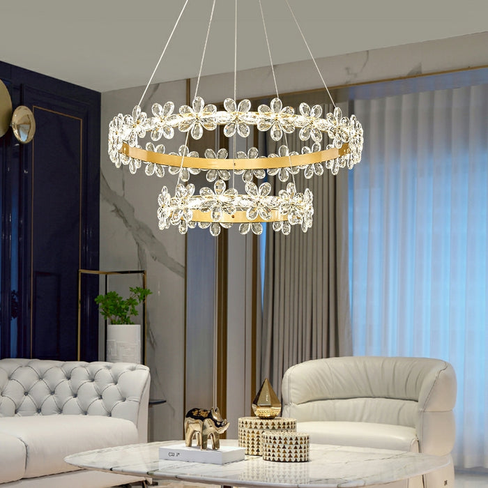 New Style Flower Crystal Chandelier For Living Room Petal Ring Pendant Lighting Fixture for Girls Bedroom