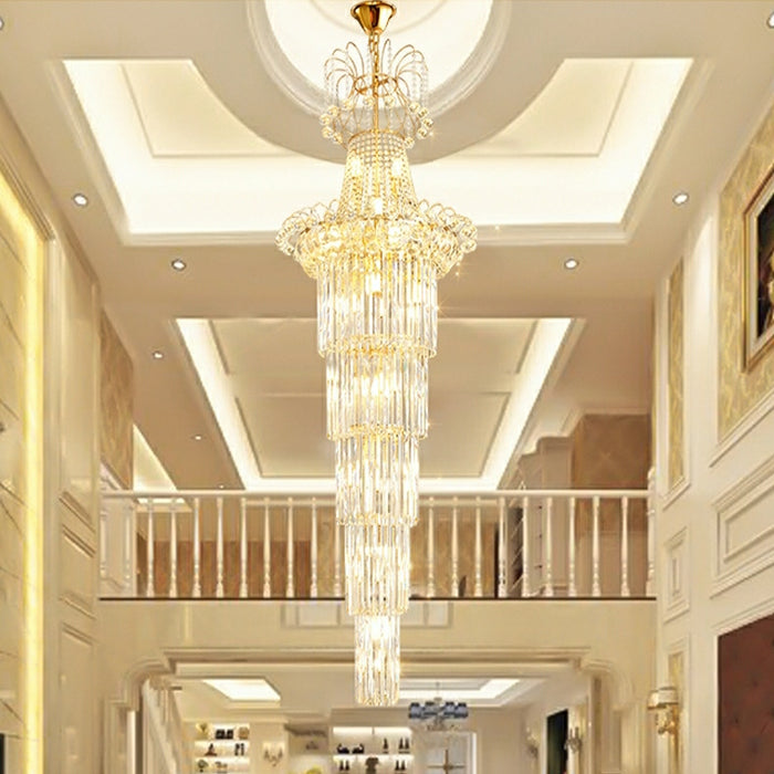 New Style Royal Large Crystal Chandelier Long Ceiling Lighting Fixture For Living Room Staircase/ Entryway