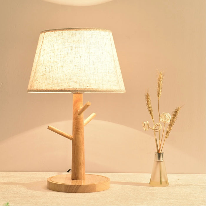 Fabric Empire Shade Night Lighting One Light Wood Table Lamp For Bedroom