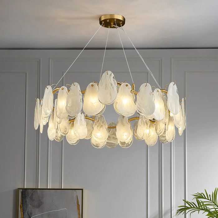 Post-modern Creative Art Cloud Glass Shell Suspension Chandelier Suit for Living & Dining Room, art design, ins celebrity, round