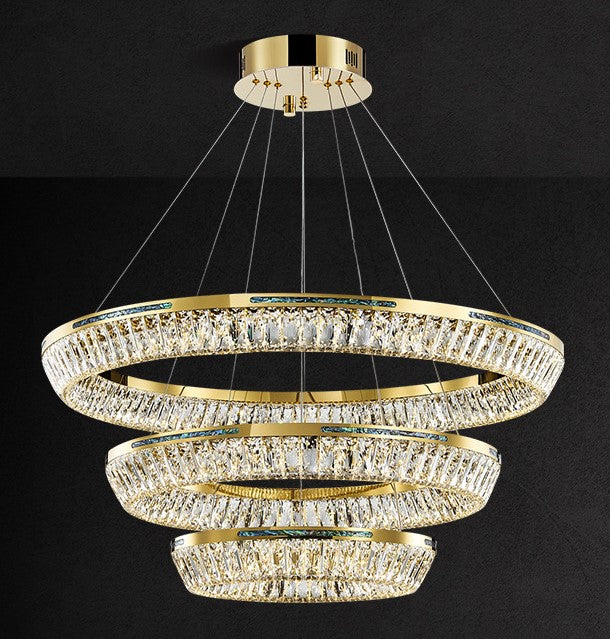 Lámpara de araña de arte cristalino de concha multicapa creativa de lujo ligera para sala de estar/comedor