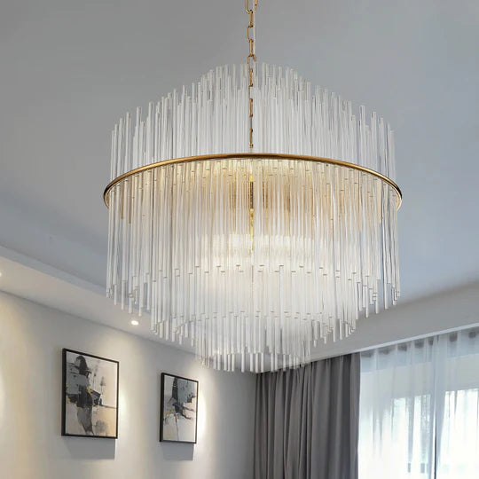 crystal rod, living room, dining room, modern, Nordic, simple, gold,chandelier,