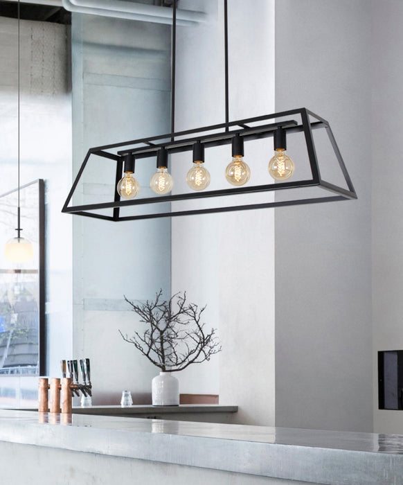 Lámpara de araña de hierro trapeziforme de estilo industrial vintage americano para tiendas de ropa/bares/cafés/restaurantes