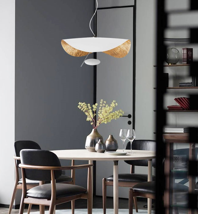 Post-modern Nordic Minimalist Creative UFO Chandelier with Goldleaf Inside for Study/ Living/Dining Room/Coffee Table,Black, white