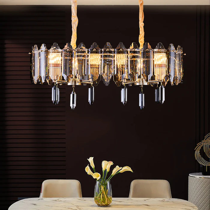 Modern Gold Elegant Transparent Crystal Chandelier Suit for Dining/Living Room,rectangle