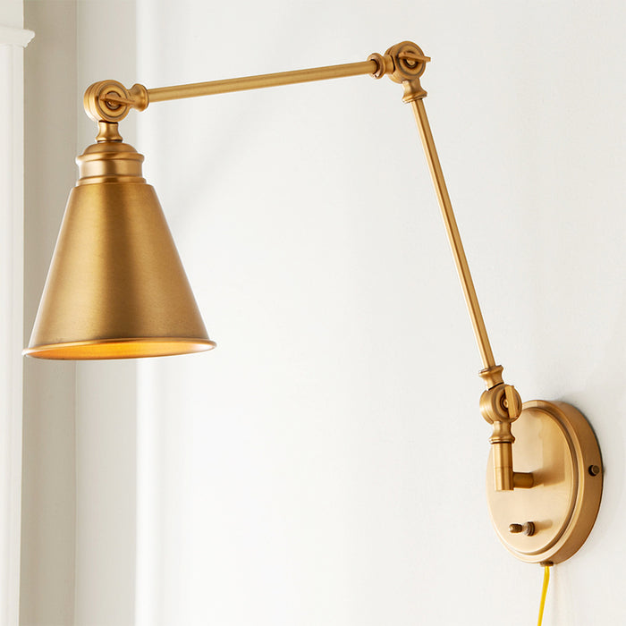 Lampada da parete regolabile in stile industriale con braccio oscillante in bronzo 