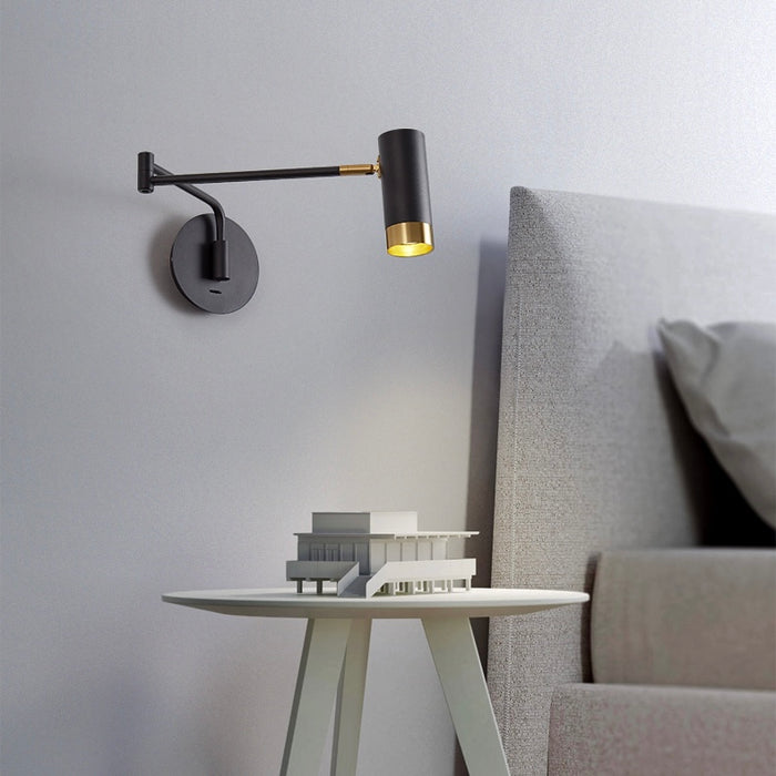 Lampada da parete moderna regolabile a una luce semplice per camera da letto o sala studio 