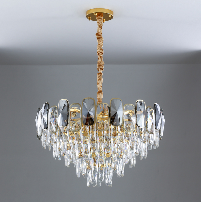 Round/Rectangle Smoky Gray Crystal Pendant Chandelier Ceiling Fixtures Light For Living Room/Dining Room/Entryway