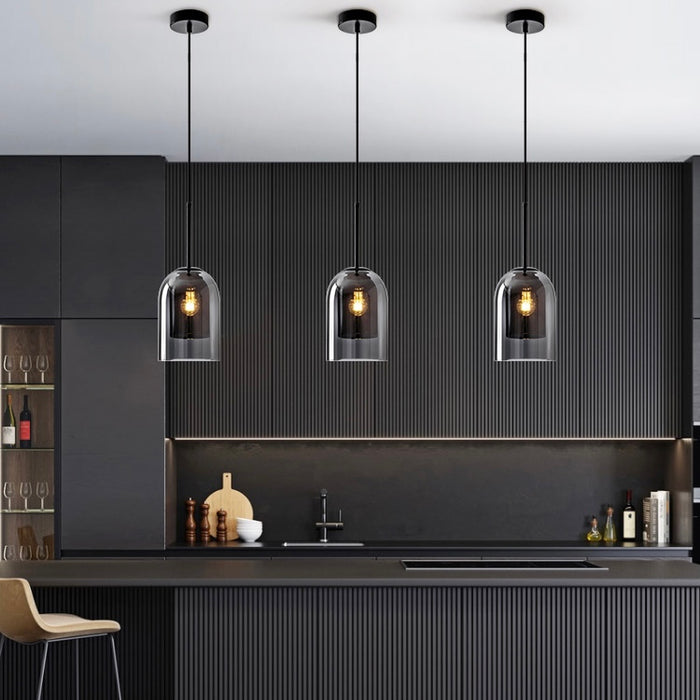 Illuminazione da cucina a soffitto con lampada a sospensione in vetro a forma di doppia cloche 