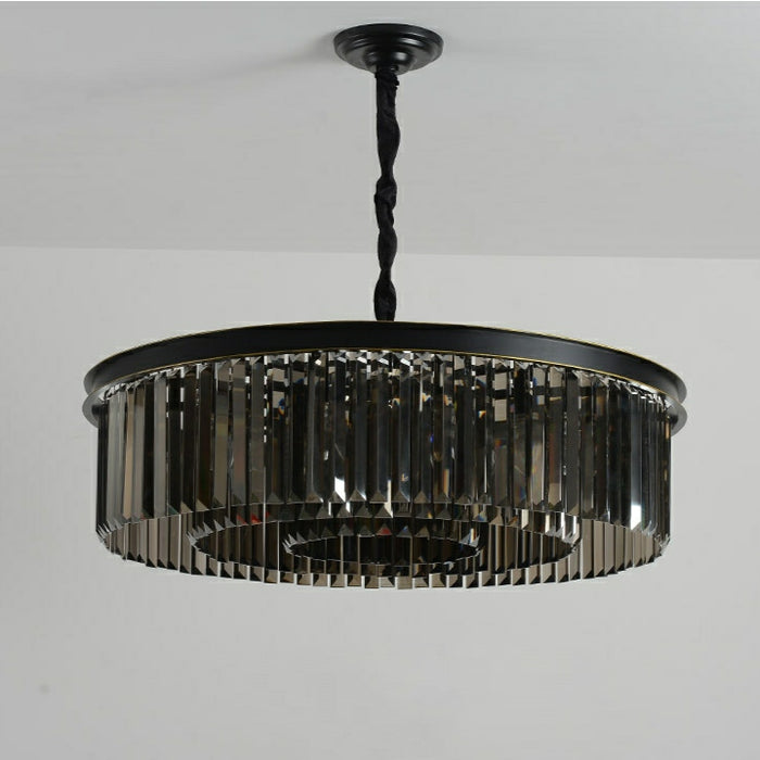 Popolare finitura nera/grigio fumé rotondo lampadario di cristallo soggiorno soffitto/lampada a sospensione