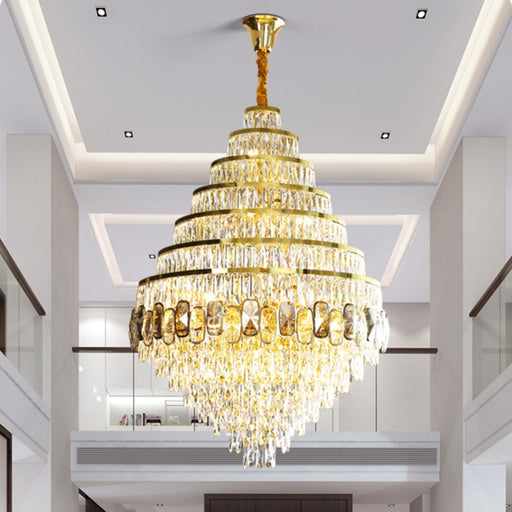 Extra Large D59.1"*H86.6"/ 94 Lights Honeycomb Shaped Ceiling Chandelier Luxurious Crystal Light Fixture For Foyer Staircase/ Entryway In Gold Finish