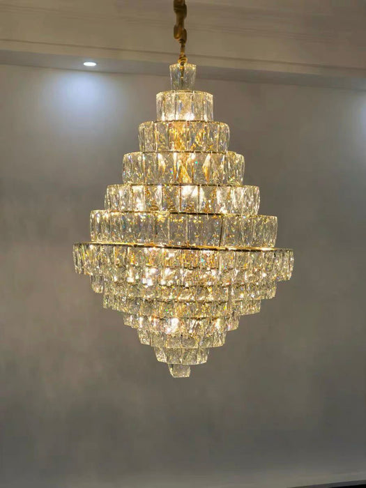 Lampadario per scala d'ingresso del soggiorno, lampada da soffitto in puro cristallo extra large per foyer