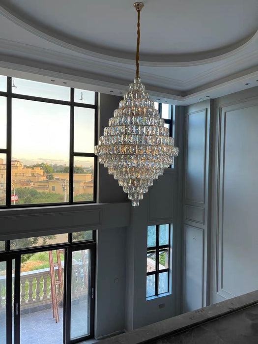 Lampadario per scala d'ingresso del soggiorno, lampada da soffitto in puro cristallo extra large per foyer