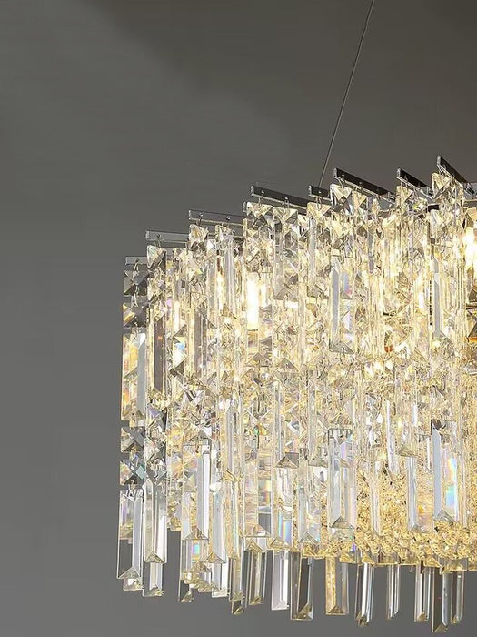 Lampadario moderno a sospensione a soffitto moderno in argento cromato elegante lampadario di cristallo rotondo per soggiorno / camera da letto