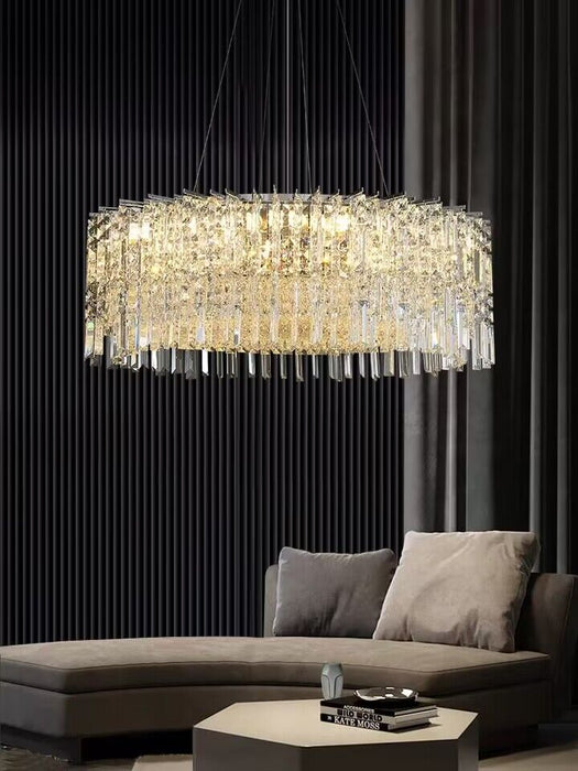 Chrome Silver Stylish Round Crystal Chandelier Modern Ceiling Pendant Light For Living Room/ Bedroom