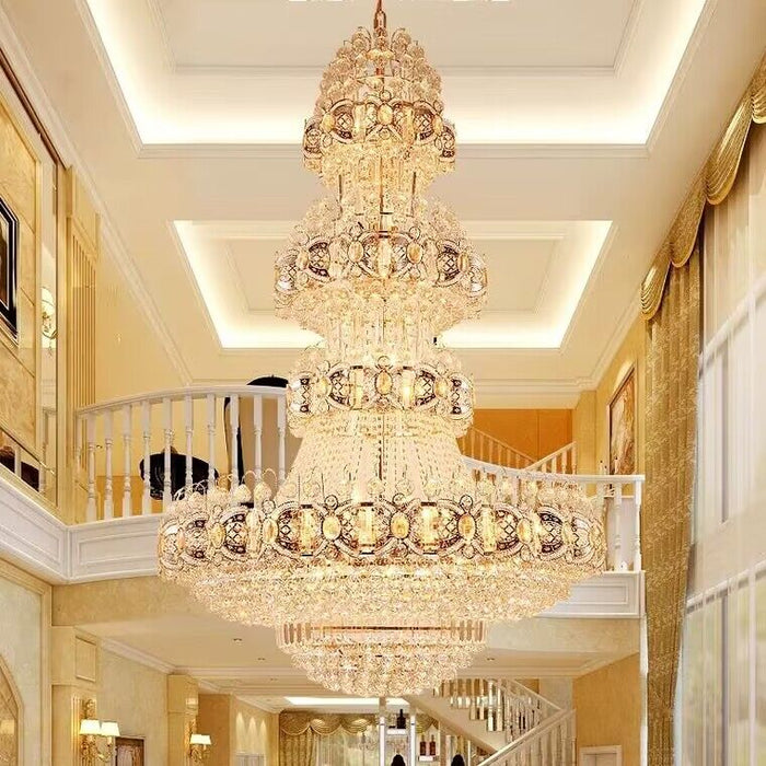 Oversized Luxury Multi-layers Gold Crystal Chandelier For High-ceiling Living Room/Foyer