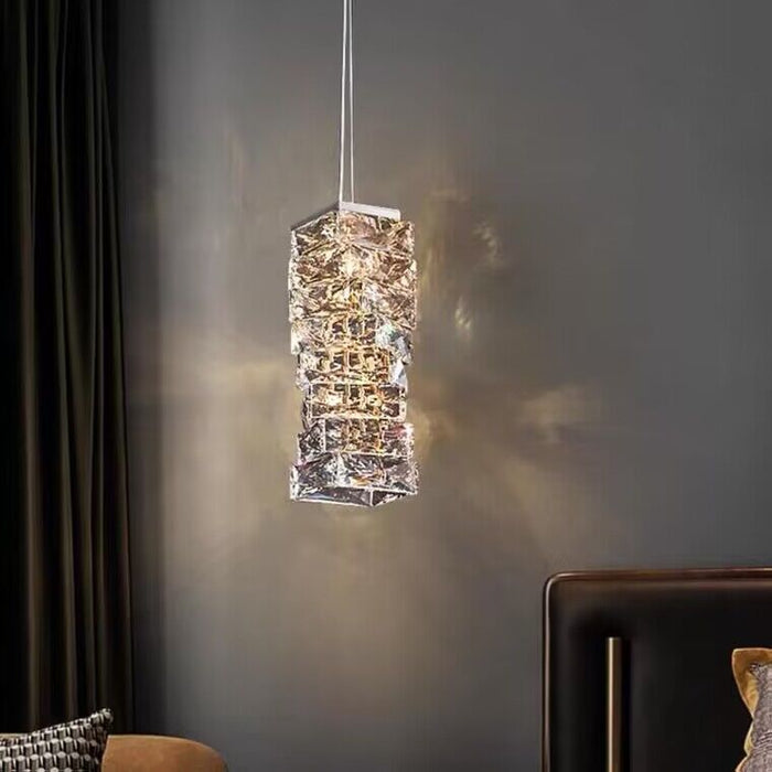 Lámpara de noche colgante de diamante para mesita de noche/mesa de comedor de cristal moderna para decoración de dormitorio
