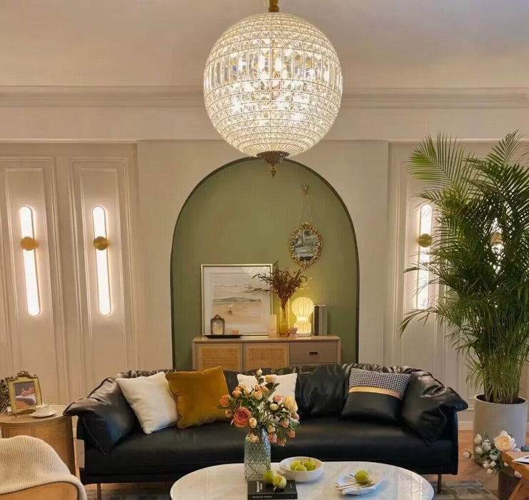 chandelier,chandeliers,round,ball,sphere,crystal,metal,light luxury,vintage style,living room/dining room/entryway