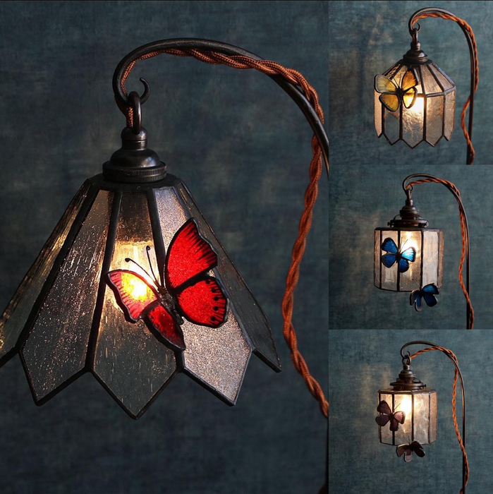 lamps,table lamp,colorful glass,glass,brass,metal,vintage,designer style,umbrella,night light,desk lamp,butterfly,blue,red,yellow