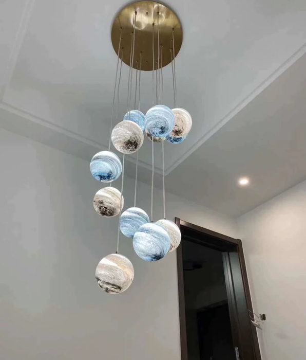 2023 New Nordic Planet Creative Long Pendant Chandelier For Staircase/Foyer/High-ceiling Hallway