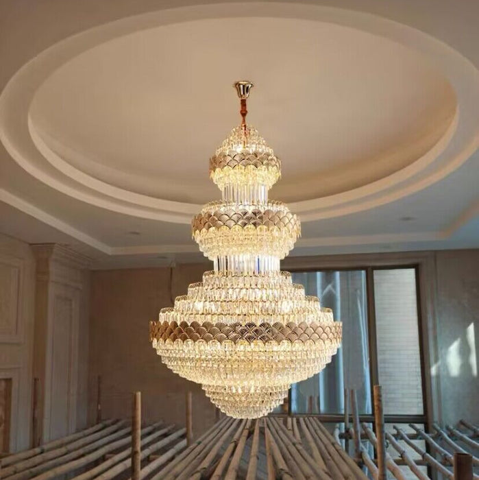 Golden Era Grand Cascade Fish Scale Crystal Chandelier for Living Room/Foyer/Staircase