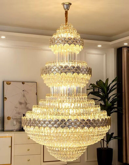 Lampadario di cristallo di lusso in oro multistrato extra large Lampadario di cristallo moderno impero decorativo per soggiorno/foyer/scala
