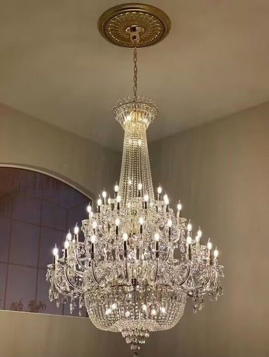 Lampadario di cristallo di lusso a candela multistrato extra large in stile europeo, lampada decorativa per foyer/scala in oro