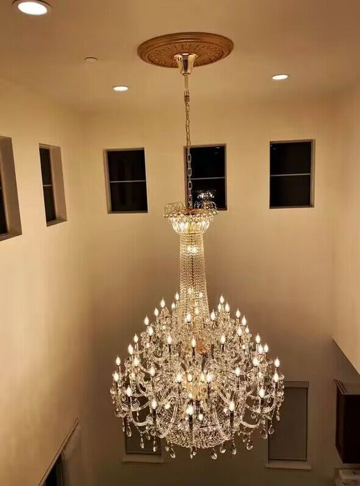 Lampadario di cristallo di lusso a candela multistrato extra large in stile europeo, lampada decorativa per foyer/scala in oro