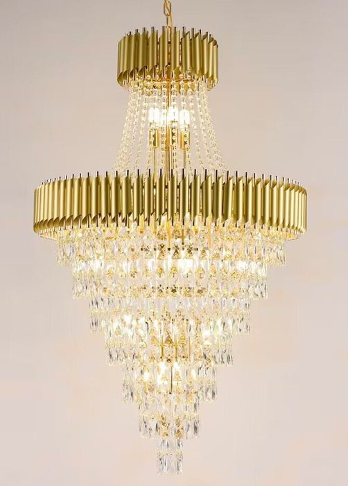 Lampadario di cristallo di lusso extra large moderno multistrato oro/nero chiaro per soggiorno a 2 piani, foyer