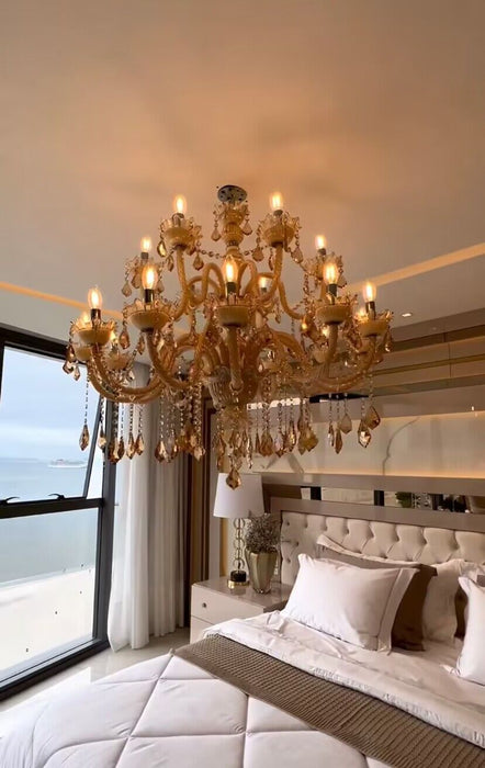 24LIGHTS D43.3INCHES*H27.6INCHES  EXTRA LARGE/OVERSIZED/HUGE CRYSTAL CHANDELIER American retro/vintage candle crystal chandelier gold mid-centry living room/bedroom/dining room light fxiture