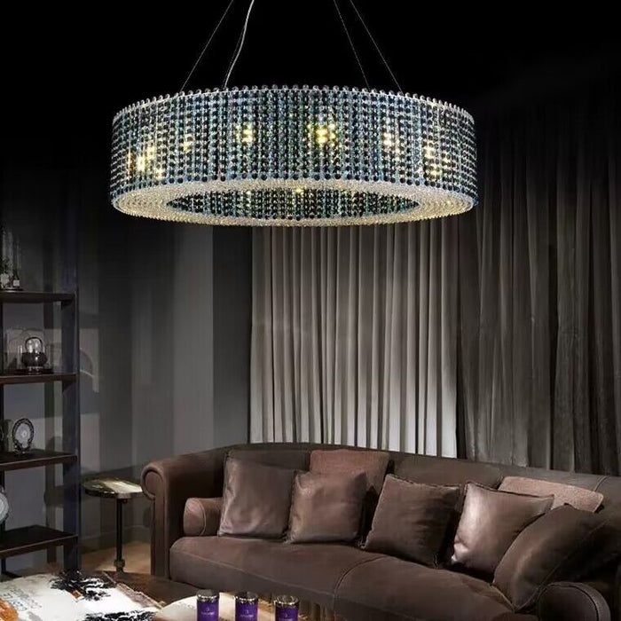 Lámpara de araña de cristal redonda de lujo, luz moderna italiana, accesorio de iluminación decorativo para sala de estar/comedor