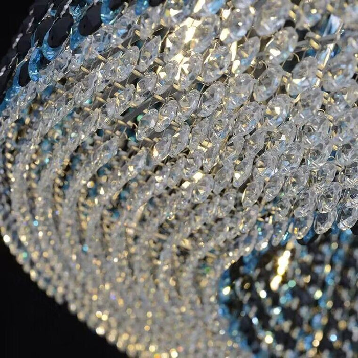 Italian Modern Light Luxury Round Blue/Gold Crystal Chandelier Decorative Light Fixture For Living Room/Dining Room