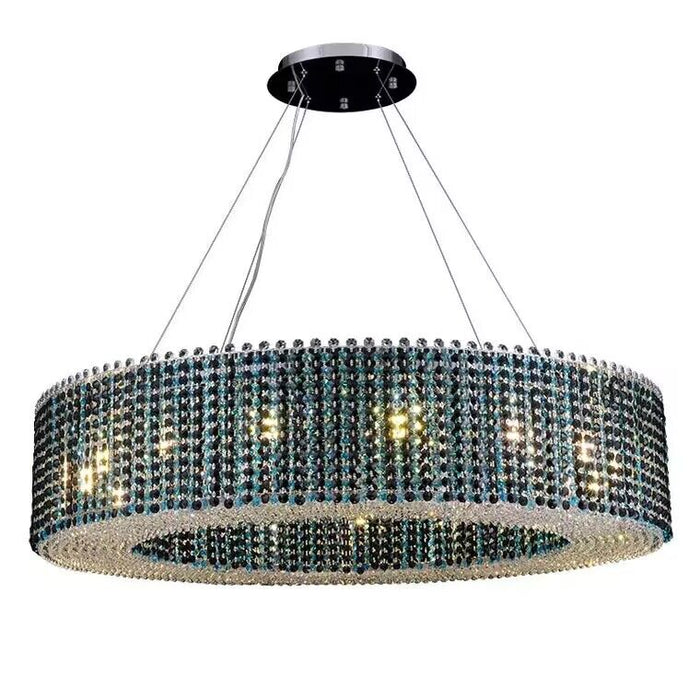 Italian Modern Light Luxury Round Blue/Gold Crystal Chandelier Decorative Light Fixture For Living Room/Dining Room