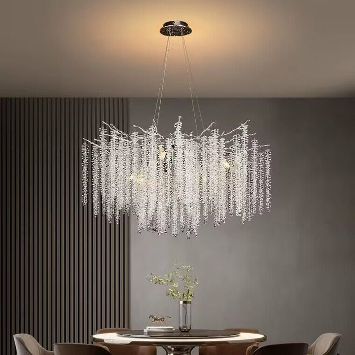 Crystal Leaf Chandelier For Dining Table Branch Style Ceiling Light for Modern Home