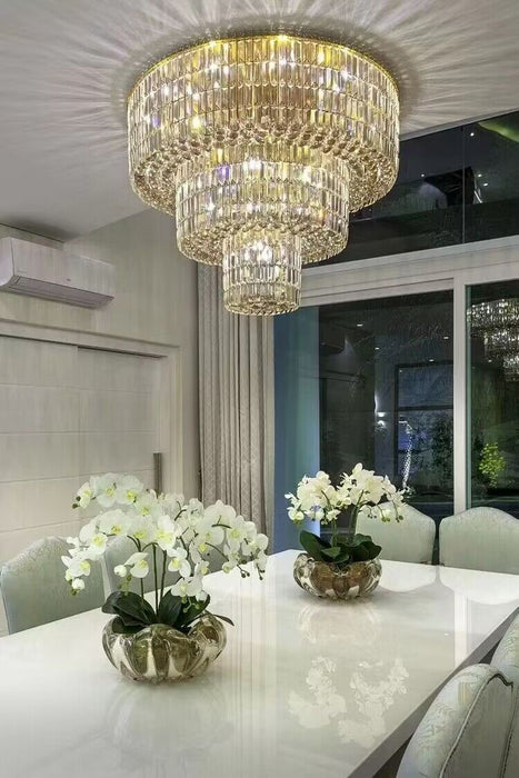 Lampada decorativa rotonda a 3 strati, extra large, con montaggio a incasso, in cristallo dorato, per soggiorno/sala da pranzo