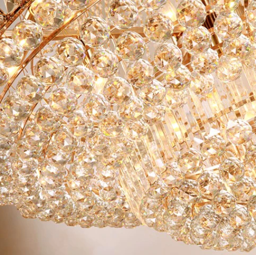 Candelabro de cristal dorado multicapa de lujo de gran tamaño para sala de estar/vestíbulo de techo alto