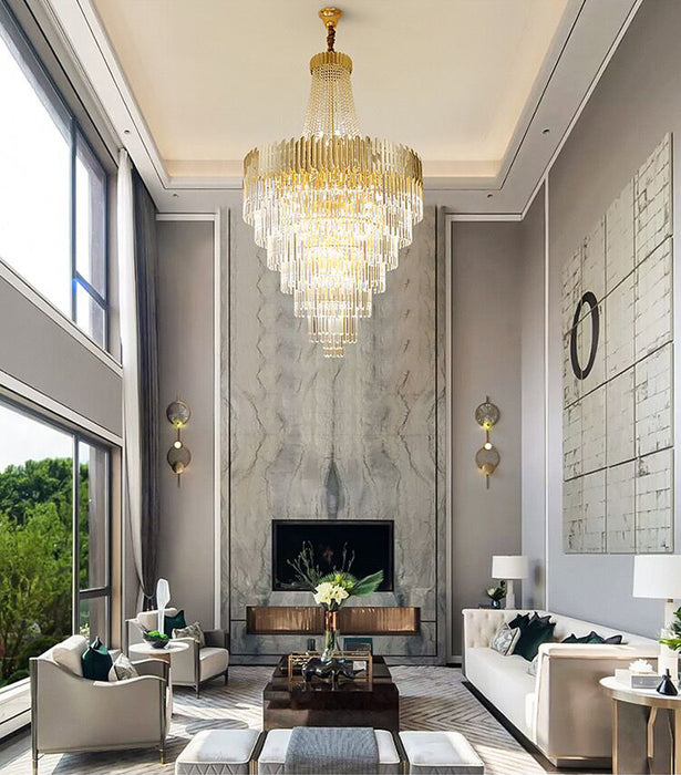 Lampadario di cristallo di lusso extra large in oro Lampadario di cristallo di design d'arte moderna per soggiorno/foyer
