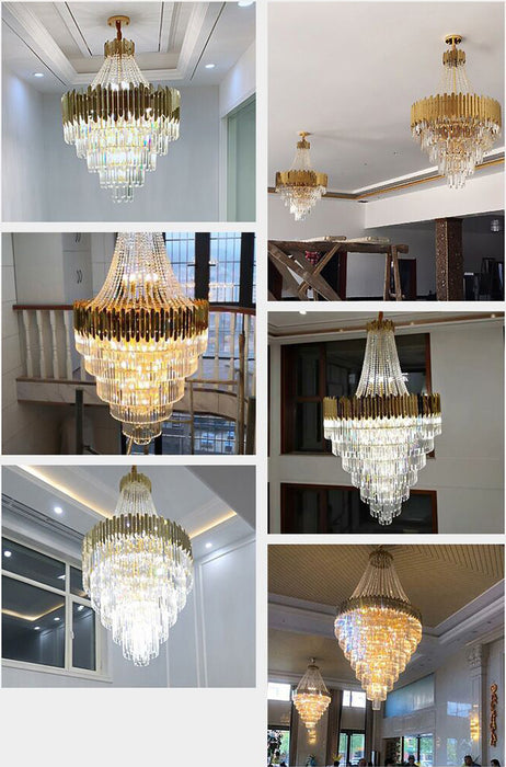Candelabro de cristal de lujo dorado Extra grande, luz de cristal de diseñador de arte moderno para sala de estar/vestíbulo