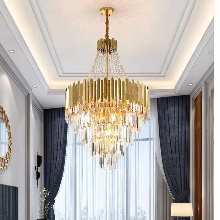 Lampadario di cristallo di lusso extra large in oro Lampadario di cristallo di design d'arte moderna per soggiorno/foyer