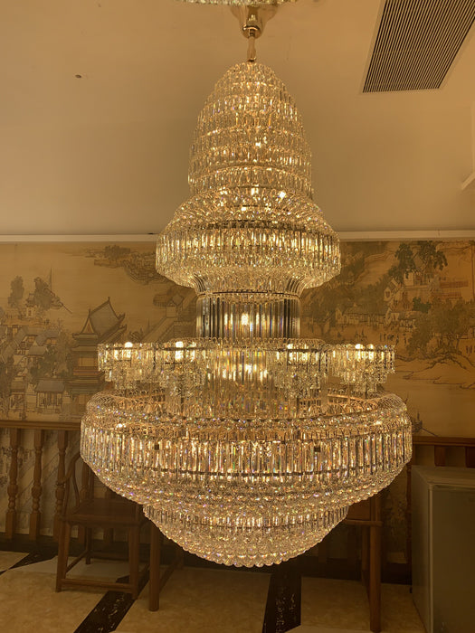 Lámpara decorativa imperio de cristal de techo de lujo de estilo europeo extra grande con acabado dorado para vestíbulo/sala de estar de techo alto