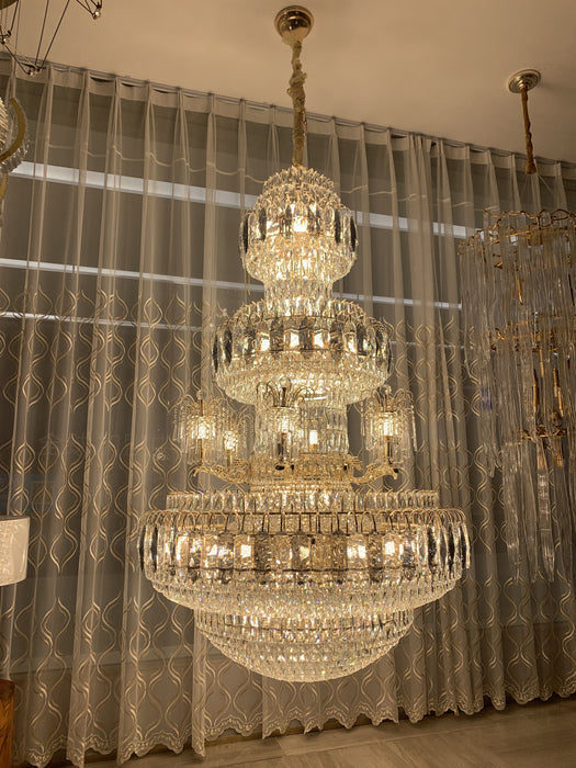 Lampadario di cristallo di lusso multistrato extra large Lampada decorativa moderna a soffitto artistico per grande corridoio/foyer