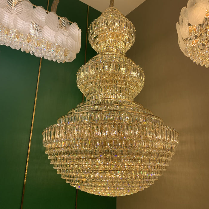 Extra Large Gold Multi-layers Luxury Crystal Chandelier Empire Round Light Fixture For High-ceiling Foyer/Hallway